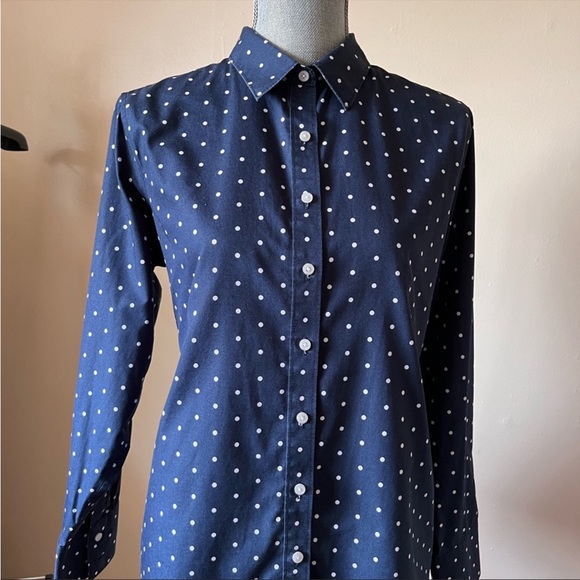 Lands end blue cotton polka dot button up shirt - Picture 7 of 11